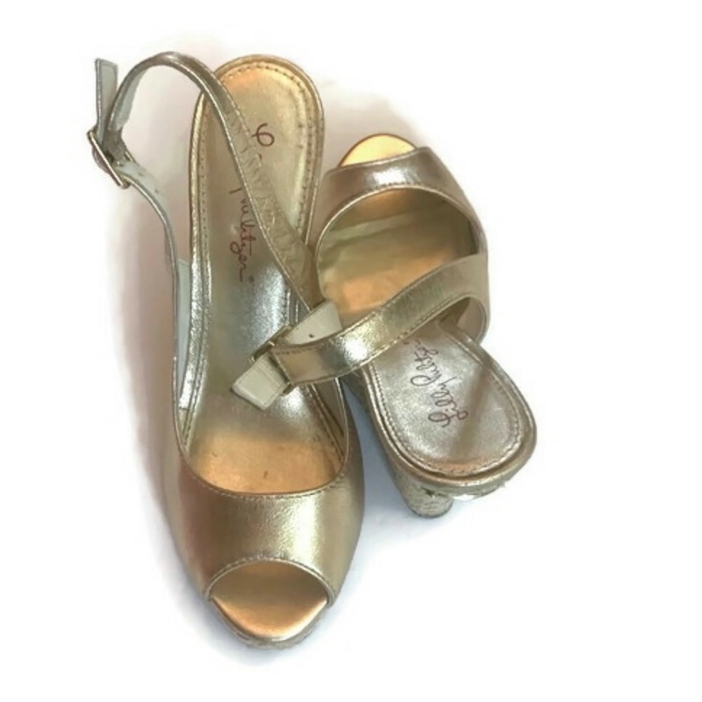 Lilly Pulitzer Gigi Wedge size 7M Gold Metallic